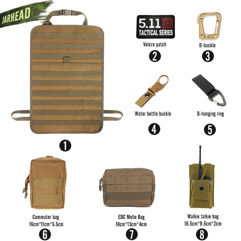 Universal Tactical MOLLE Car Seat Back Organizer military MOLLE Panel Vehicle Seat Cover Protector Kit Mat Black