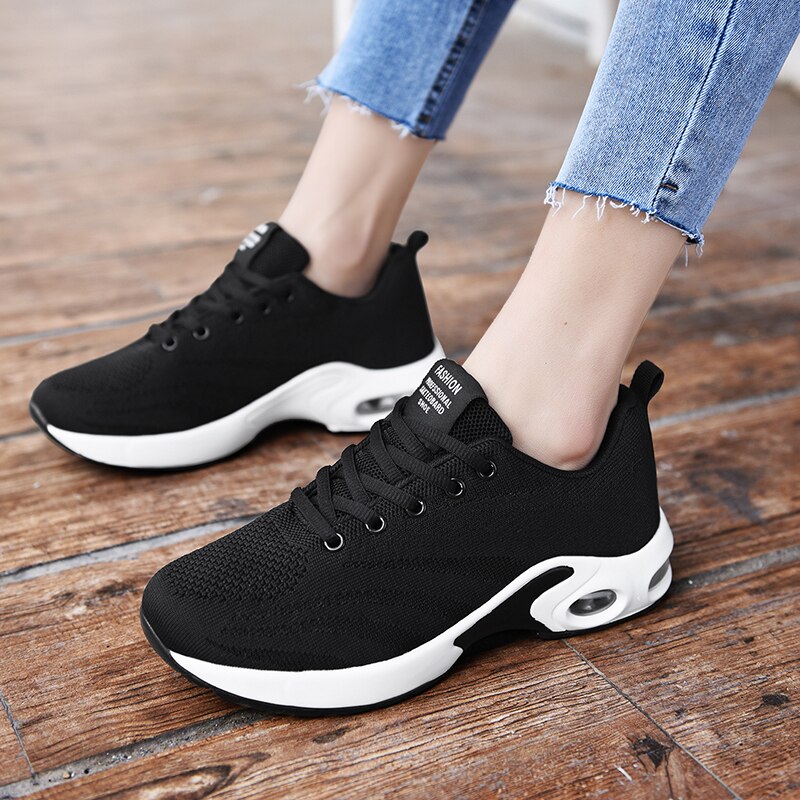 Mode Damen Sneakers Atmungsaktives Mesh Luftkissen Fitness Outdoor Jogging Schuhe Dämpfung Rutschfeste Casual Damen Flache Schuhe Neu