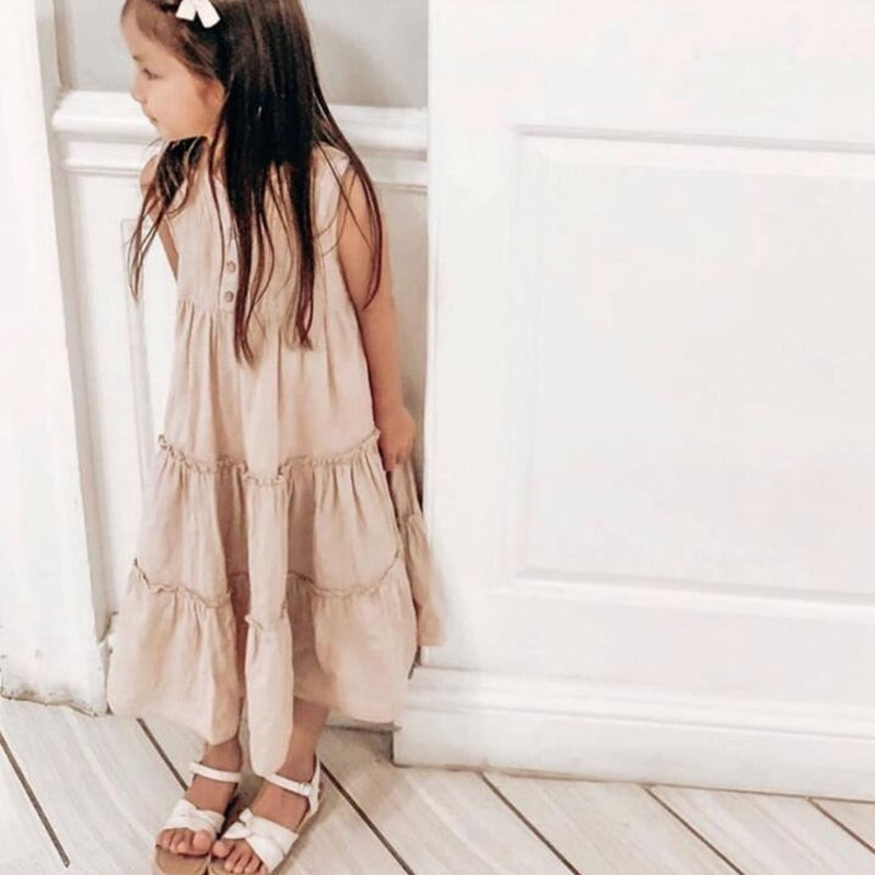 Ropa de bebé niña, vestido de verano sólido para niñas pequeñas, vestido informal para niñas pequeñas, vestido de princesa sin mangas de lino y algodón