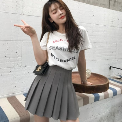 DICLOUD 2019 Pleated Checkerboard Skirts Womens Harajuku High Waisted Skirt Casual Dancing Korean Sweat Short Summer Mini Skirts