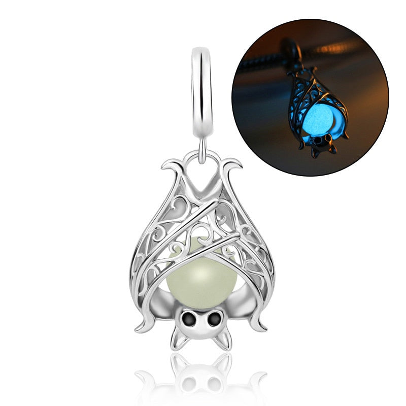 925 Sterling Silber Zubehör Leuchtende Fledermaus Halsketten Leuchtende Tier Anhänger Ketten Für Frauen 2022 Halloween Edlen Schmuck Geschenk