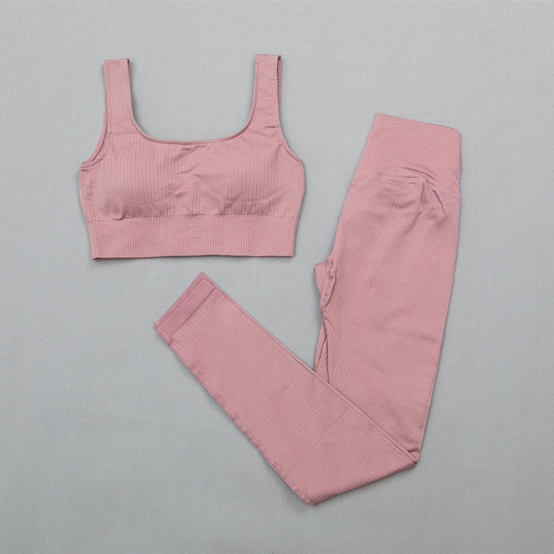 Traje de Yoga sin costuras, conjunto deportivo, ropa de gimnasio, Fitness para mujer, Top corto de manga larga, mallas de cintura alta, conjunto de entrenamiento acanalado, chándales