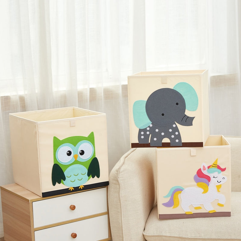 13 inch Foldable Embroidery Animal Cube Storage Box Oxford Fabric Kids Toys Organizers Bins Chest Organizer for Kids Nursery