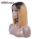 13X4 Highlight Lace Front Wig Bone Straight Human Hair Wigs Honey Blonde Brown 150% Ombre Highlight Bob 4x4 Lace Closure Wig
