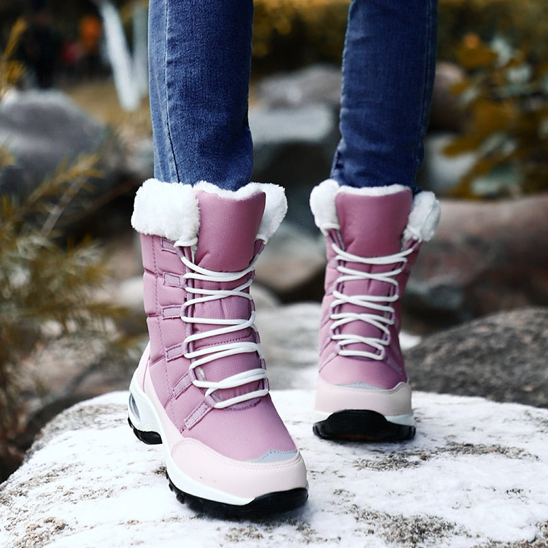 Neue Winter-Frauen-Aufladungs-Qualitäts-warme Schnee-Stiefel-schnüren bequeme Stiefeletten im Freien wasserdichte Wanderstiefel-Größe 36-42