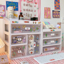 MINKYS Kawaii Large Capacity Transparent Drawer Type Desktop Organizer Desk Storage Box Pen Holder School Office Stationery