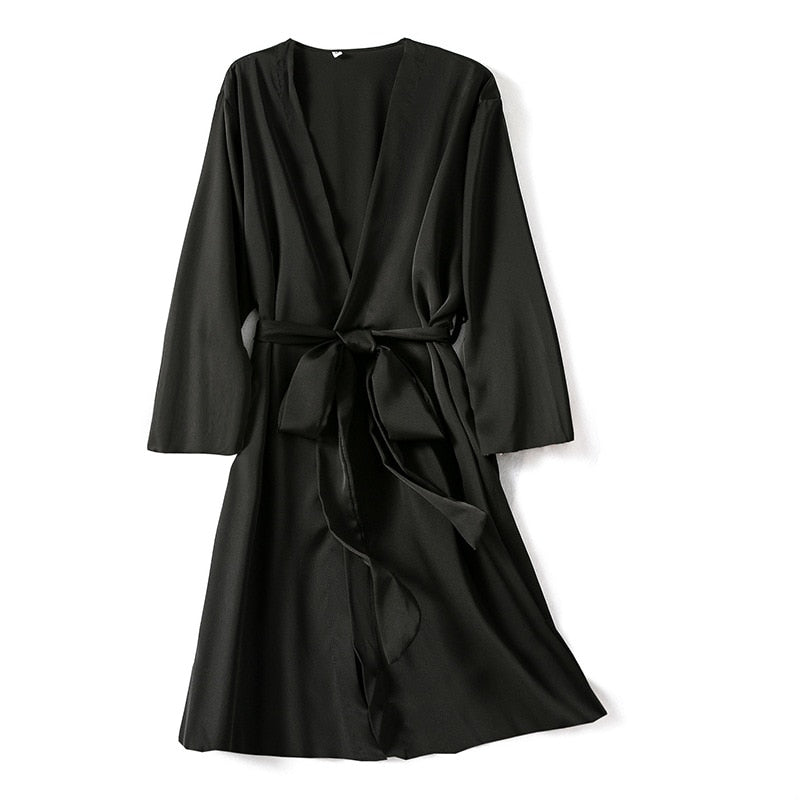 Satin Robe Female Intimate Lingerie Sleepwear Silky Bridal Wedding Gift Casual Kimono Bathrobe Gown Nightgown Sexy Nightwear