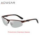 AOWEAR Photochromic Sunglasses Men Polarized Day Night Driving Glasses High Quality Aluminium Rimless Chameleon Eyewear Gafas