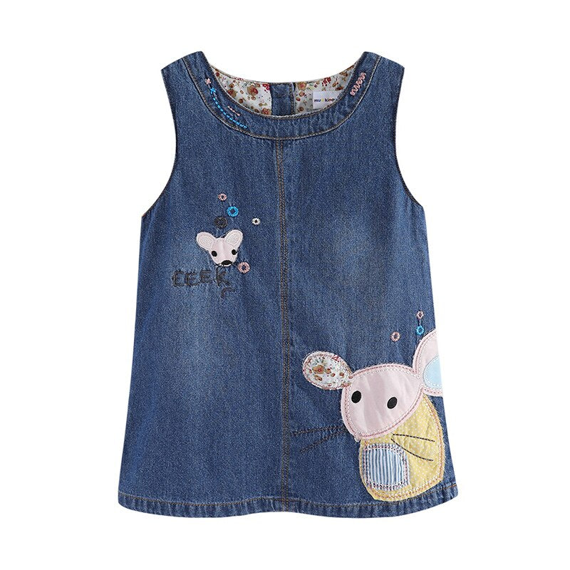 Mudkingdom Toddler Girls Denim Dress Cartoon Mouse Sleeveless Cute Vest Dress for Girl Dresses Puppy Jean Dress Kids Clothes