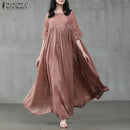 Vintage Summer Long Dress ZANZEA Women O Neck Half Sleeve Sundress Casual Solid Party Pleated Vestidos Kaftan  7