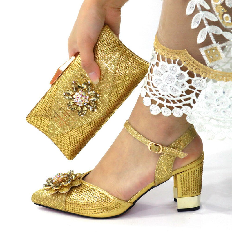 Zapatos y bolsos italianos para combinar con zapatos con conjunto de bolsos decorados con diamantes de imitación, conjunto de zapatos de boda para mujeres nigerianas, bolso para fiesta de boda