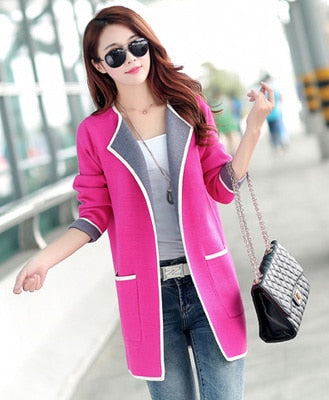 Spring Autumn Knitted Women Cardigan Korean Femme Jacket Fashion Medium Length Female Long Sleeve Sweater Ladies Tops Q837