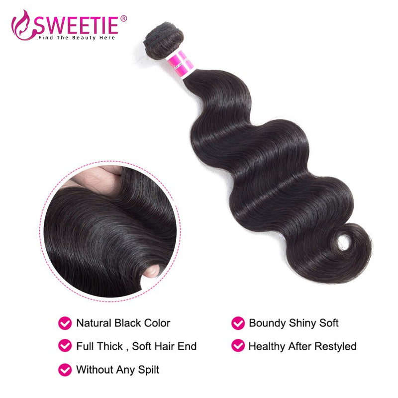 Sweetie Hair Brazilian Body Wave 4/ 3 mechones con cierre 100% mechones de cabello humano con cierre de encaje 4 unids/lote trama de cabello no Remy