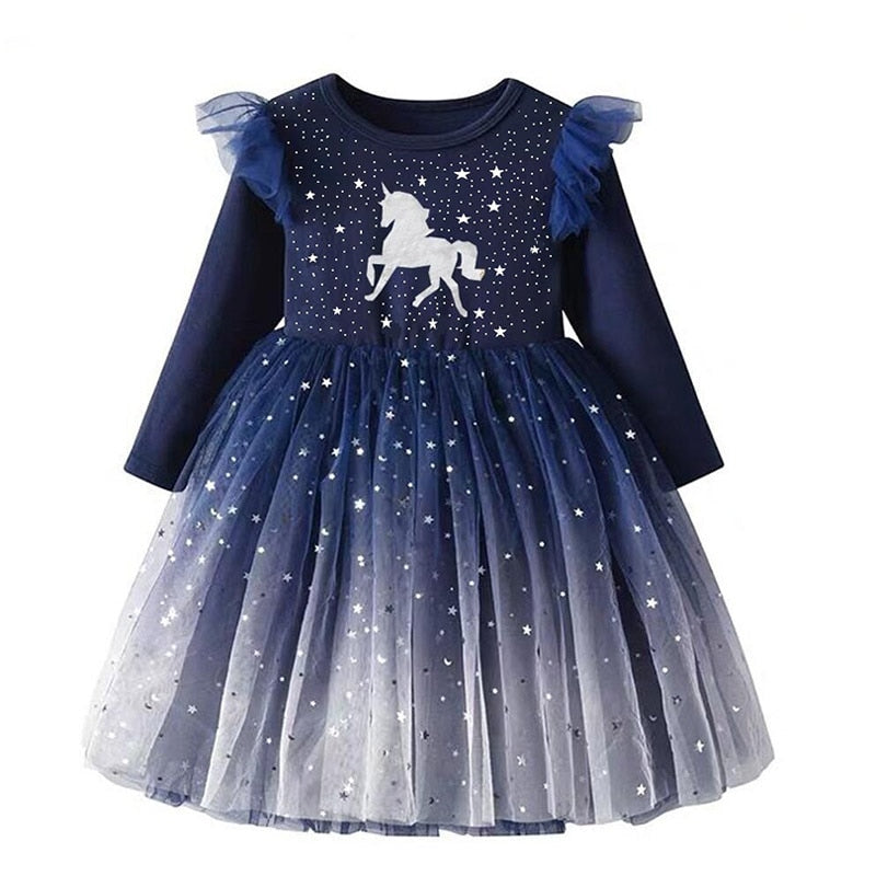 VIKITA Kids Party Dress for Girl Children Sequined Dresses Girls Star Dress Toddlers Casual Dresses Children Autumn Costumes