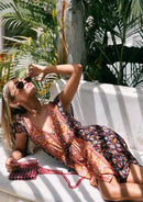 2020 Bohemia Camellia Floral print Summer Dress Holiday Woman Lace up Waist Single-breasted Button Short Sleeve Dresses Beach