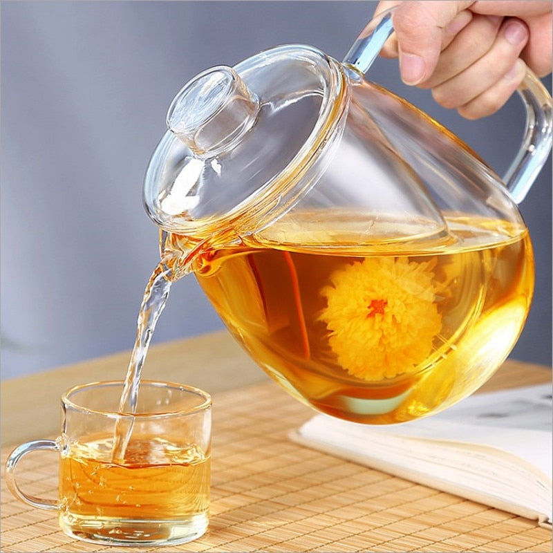 Tetera de vidrio para el hogar, tetera para estufa, resistente al calor, alta temperatura, a prueba de explosiones, Infusor de té, leche, rosa, juego de té de flores