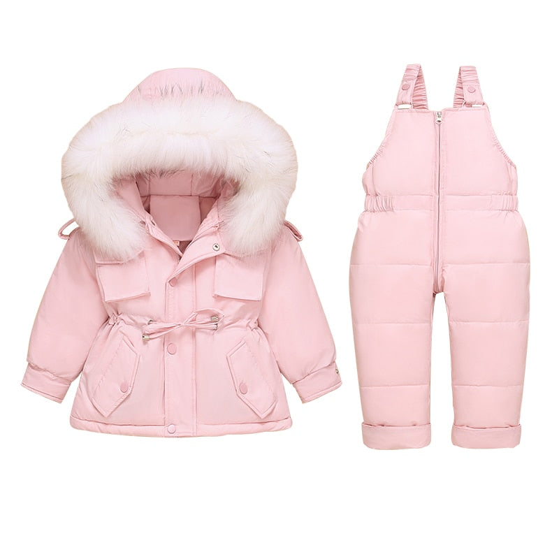 Kinder Daunenmantel Jacke + Overall Kinder Kleinkind Mädchen Junge Kleidung Daunen 2 stücke Winter Outfit Anzug Warme Baby Overalls Kleidung Sets