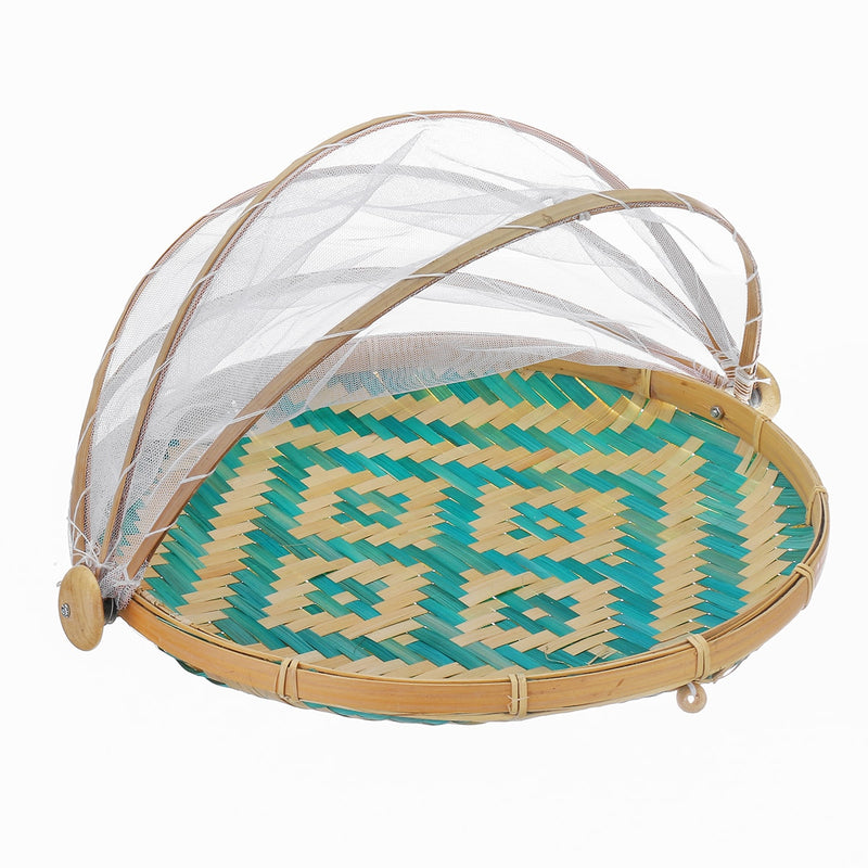 Hand-Woven Food Serving Tent Basket Tray Fruit Vegetable Bread Storage Basket Simple Rattan Outdoor Picnic Mesh Net Cover