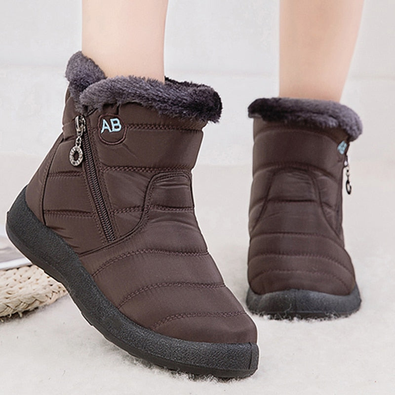 New Women Warm Shoes High Quality Zip Women Boots Solid Winter Ankle Boots For Women Ladies Shoes Waterproof Chaussure Femme