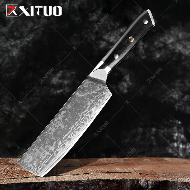 XITUO Damascus Chef Knife 1-8PCS Professional Japan Sankotu Cleaver Bone Knives Utility Kiritsuke Paring Kitchen Knife Cooking