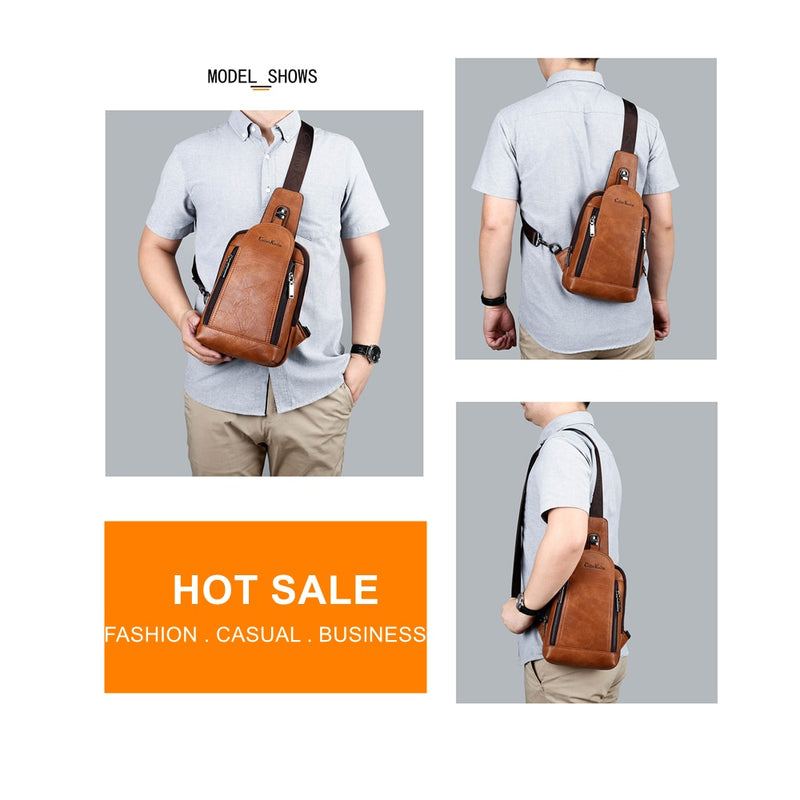 Celinv Koilm, bolso cruzado para hombre, bolso de pecho diario de gran tamaño, mochila de cuero dividido de gran capacidad de alta calidad, bolso bandolera para iPad