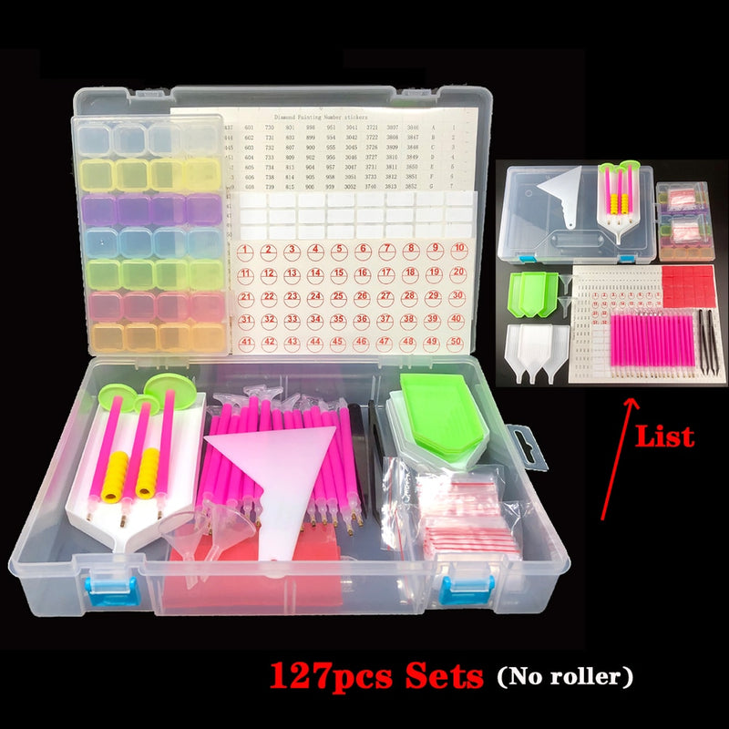 126/127/128pcs Diamant-Malwerkzeug-Sets 5D Diamant-Malerei-Zubehör-Kits Aufbewahrungsbox Roller Point Sticker Drill Pen Set