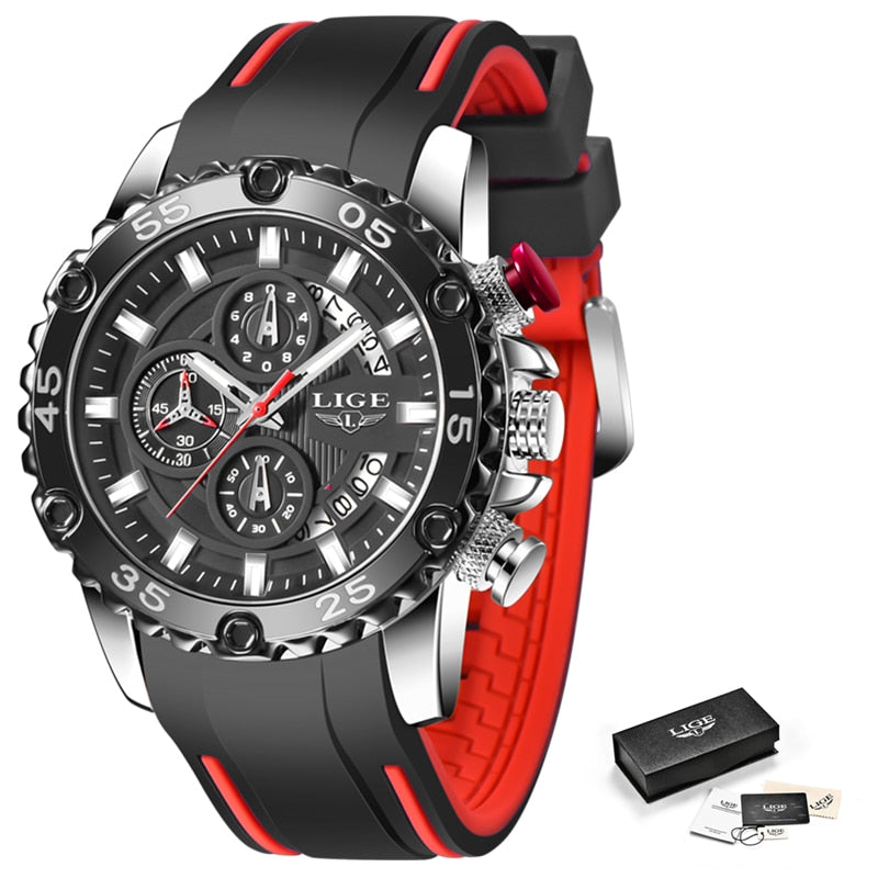 Watches Mens 2022 LIGE Top Brand Waterproof Clock Male Silicone Strap Sport Quartz Watch For Men Big Dial Chronograph Wristwatch