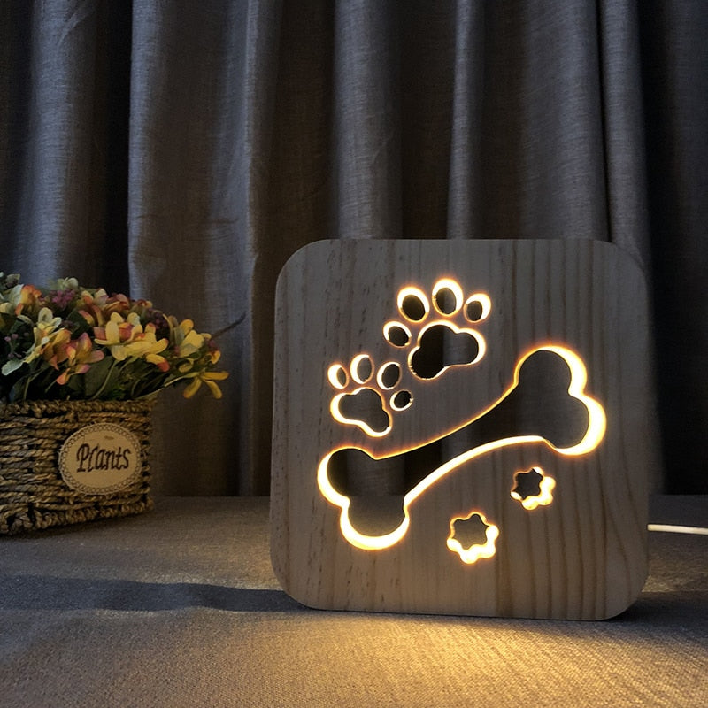 USB 3D LED Wood Night Light  Cross  Animal Tea Style Luminaria Fashion Lamp For Living Room Coffee Shop Dining Room Home Decor