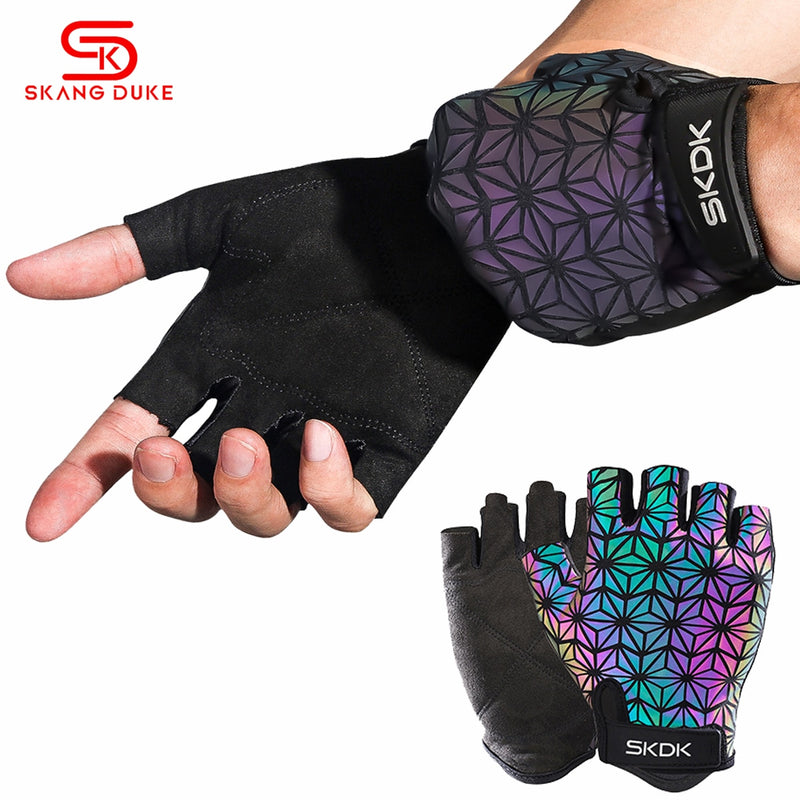 SkangDuke 1Pair Laser Slip Shock Breathable Fishing Hiking Motorcycle Gel Cycling Half Finger Gloves Men Women Outdoor Sports