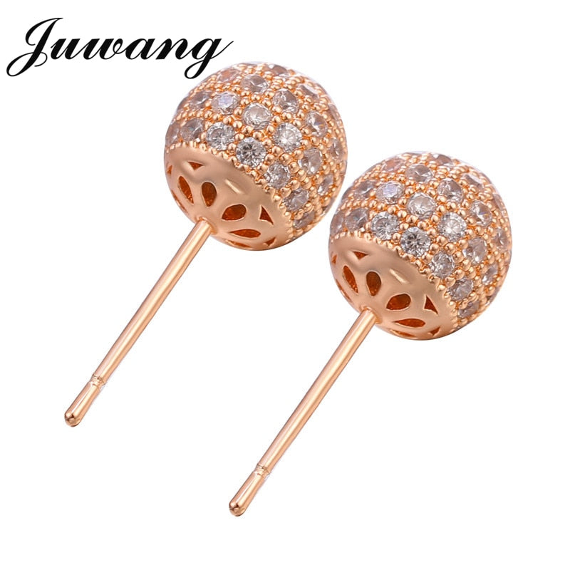 JUWANG 4 Color Brilliant Minimalist Stud Earrings for Women AAA Gorgeous Geometric Zircon CZ Pave Korean Bella Oorbellen Earing