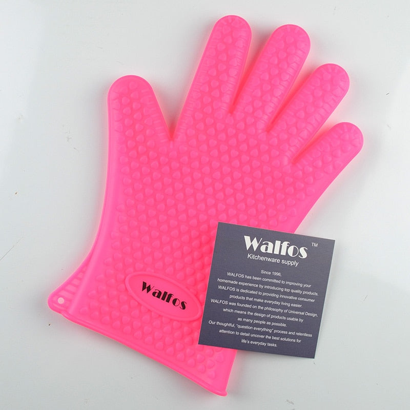 WALFOS 1 Piece Food Grade Cooking Baking BBQ Glove Heat Resistant Silicone BBQ Grill Glove Barbecue Grilling Glove BBQ Tools