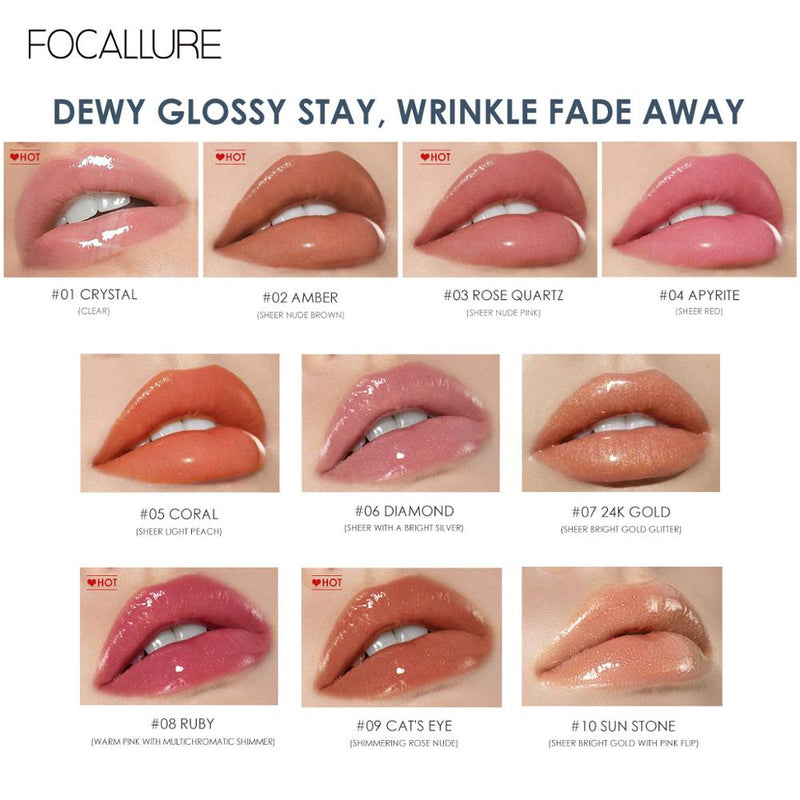 FOCALLURE PLUMPMAX Nourise Lipglosses High Shine&amp;Shimmer Glossy Lips Makeup Non Sticky Plumping Lip Gloss