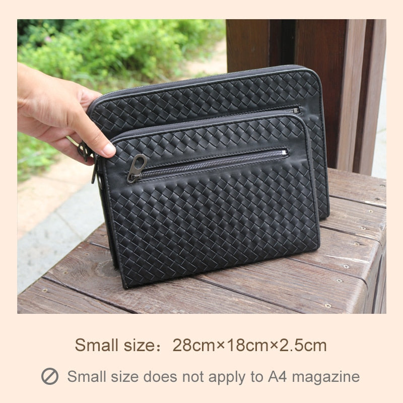 Men's Clutch Bag 100% Genuine Leather Large Capacity A4 Luxury Brand Woven Bag Business Simple Style Classic Envelope Bag New