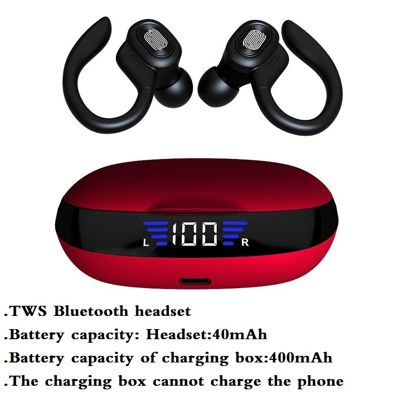 TWS Bluetooth-Kopfhörer mit Mikrofonen, Sport-Ohrbügel, LED-Anzeige, kabellose Kopfhörer, HiFi-Stereo-Ohrhörer, wasserdichte Headsets