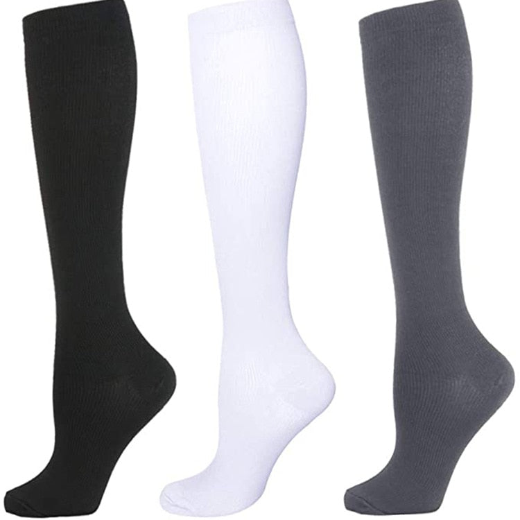 3 Pairs Solid Color Compression Socks for Men & Women Running Medical Nurse Travel Cycling Pregnancy Blood Circulation Swelling