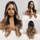 EASIHAIR Long Wavy Blonde Ombre Wigs High Density Synthetic Wigs for Women Cosplay Wigs Brown Heat Resistant Natural Hair Wig