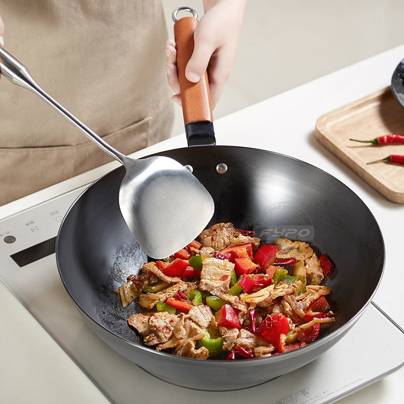 Wok de hierro tradicional chino hecho a mano, sartén antiadherente, cocina de Gas y de inducción sin recubrimiento, utensilios de cocina, sartenes