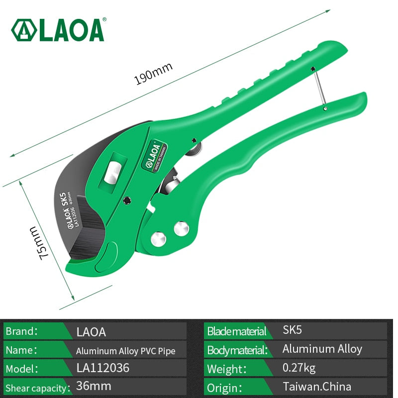 LAOA PVC Pipe Cutter 36mm 42mm SK5 Body Tube Cutter PVC/PE/VE Ratchet Scissors Hose Cutting Hand Tools