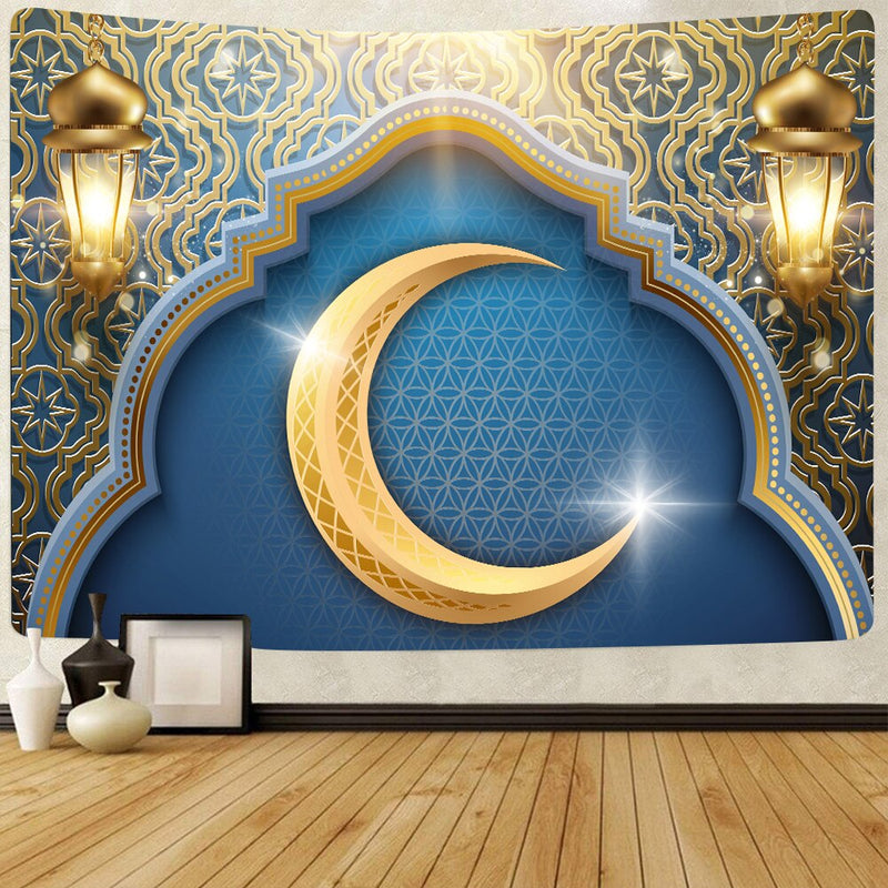 Simsant Ramadan Kareem Tapestry Moon Star Eid Mubarak Religion Festival Wall Hanging Tapestries for Living Room Bedroom Decor