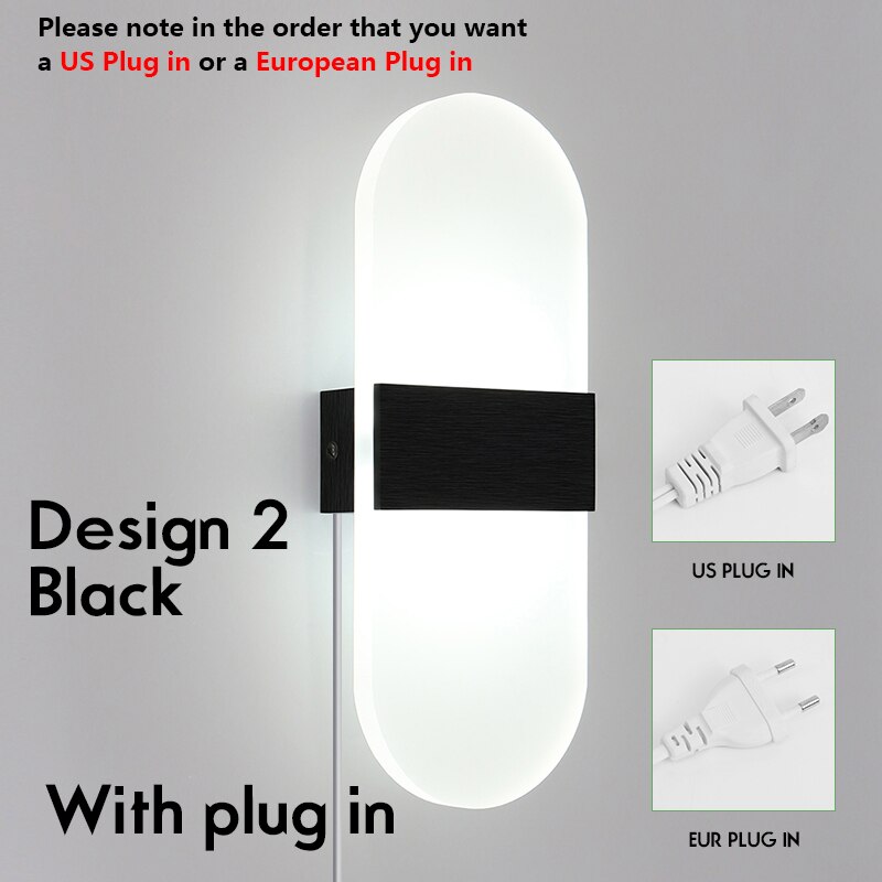 Decor Indoor Wall Lamp Plug In Dimming Acrylic Modern Bedroom Wall Light Led For Home Bedside Wall Sconce With Plug 12W 4 Colors