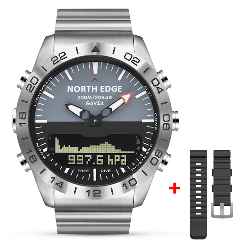 Reloj Digital deportivo de buceo para hombre, relojes para hombre, ejército militar, lujo, acero completo, negocios, resistente al agua, 200m, altímetro, brújula, borde norte