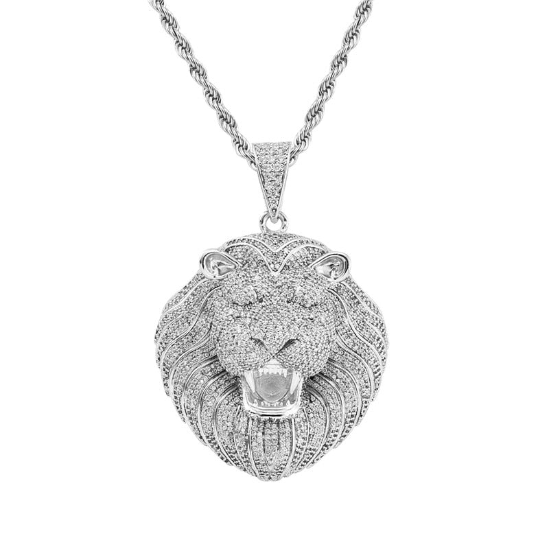 Bling Iced Out Necklace Micro Pave Cubic Zircon Lion Head Pendant for Men Women Gifts Luxury Hip Hop Jewelry