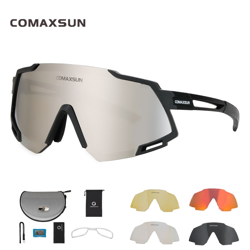 COMAXSUN Professional Polarized 5 Len Cycling Glasses MTB Road Bike Sport Mirror Sunglasses Riding Eyewear UV400 Bicycle Goggles