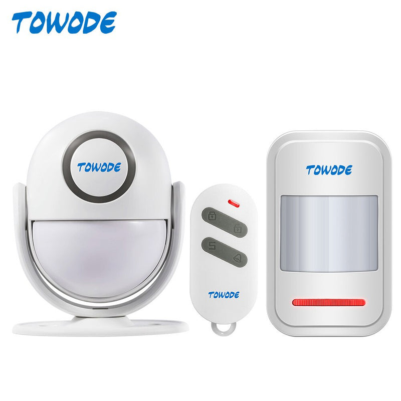 TOWODE Wireless PIR Motion Alarm Detector 120dB Loud Home Security Doorbell Sensor Remote Controller Arm Disarm Alarm Kit