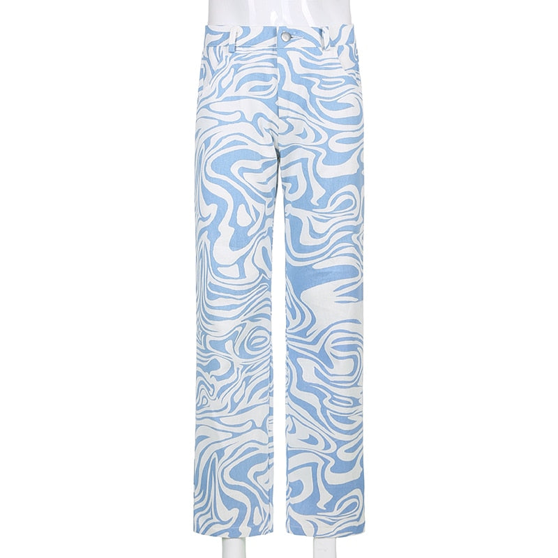 IAMSURE Zebra Print Trousers Women Streetwear Cool Mid-Waisted Autumn Spring Wide Leg Pants  Korean Casual Korean Style Fashion