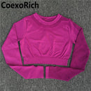 Yoga Set Women Fitness Gym Clothing Sport Suit Seamless Hollow Out Long Sleeve Crop Top High Waist Workout Leggings Sportwear