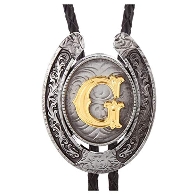 Vintage Gold Letter ABCDEFG-Z U shape bolo tie for man Indian cowboy western cowgirl leather rope zinc alloy necktie