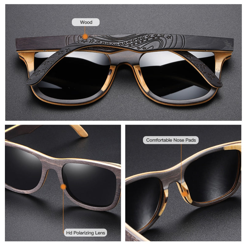 GM-Marken-Entwerfer-Holz-Sonnenbrille-neue Männer polarisierte schwarze Skateboard-Holz-Sonnenbrille-Retro Weinlese-Brillen Dropshipping S5832