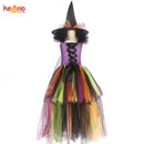Girls Halloween Witch Tutu Dress Rainbow Trailing Tulle Kids Carnival Cosplay Party Dress Children Fancy Ball Gown Dress Costume