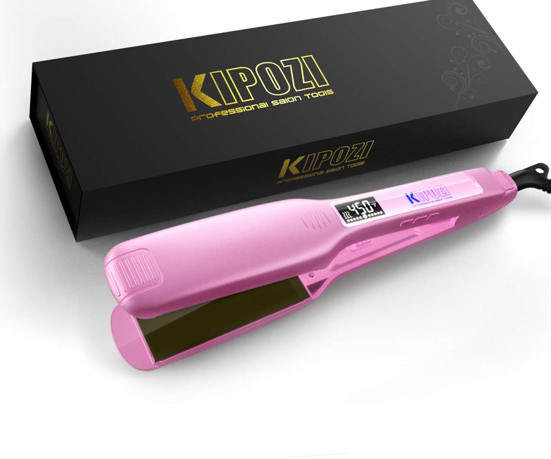 KIPOZI Professional Titanium Flat Iron Hair Straightener with Digital LCD Display Dual Voltage Instant Heating Curling Iron